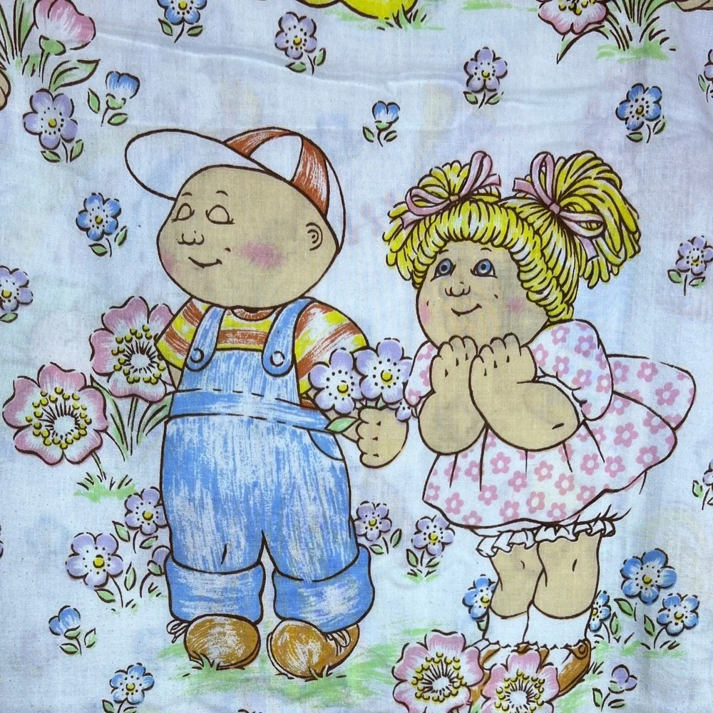 Pequot Cabbage Patch Kids Twin Flat Sheet 1983 Vintage Pastel Kidcore Aesthetic